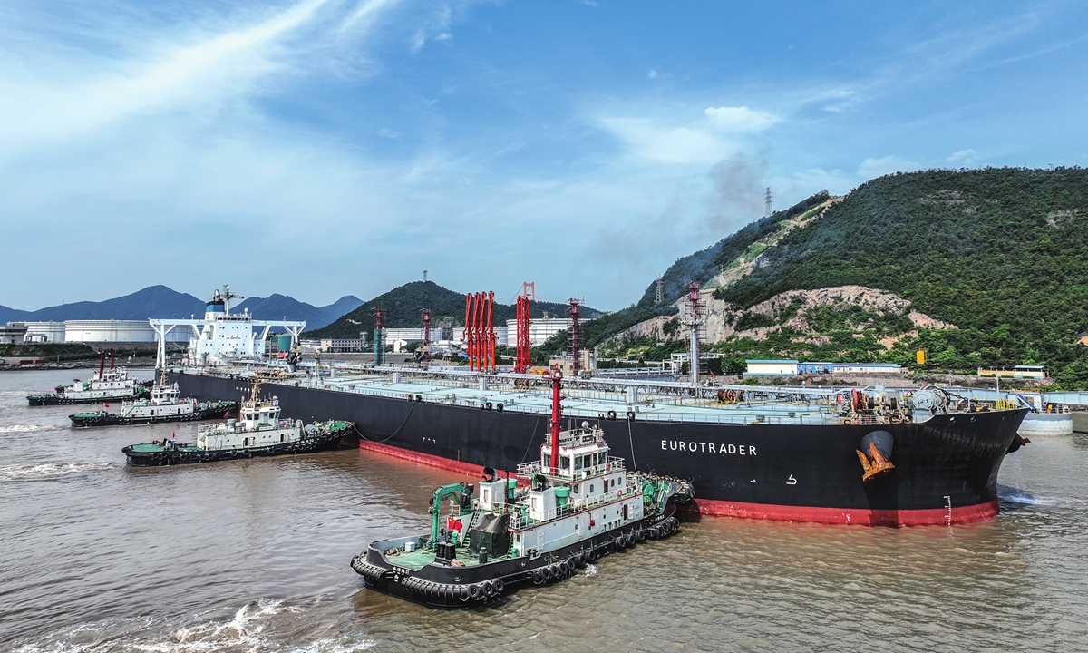A 300,000-ton tanker docks at Ningbo Zhoushan Port on July 13, 2023. Photo: VCG