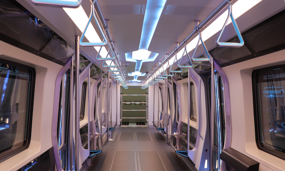 The interior view of new subway designed by CRRC on July 22, 2023. Photo: Chen Yang