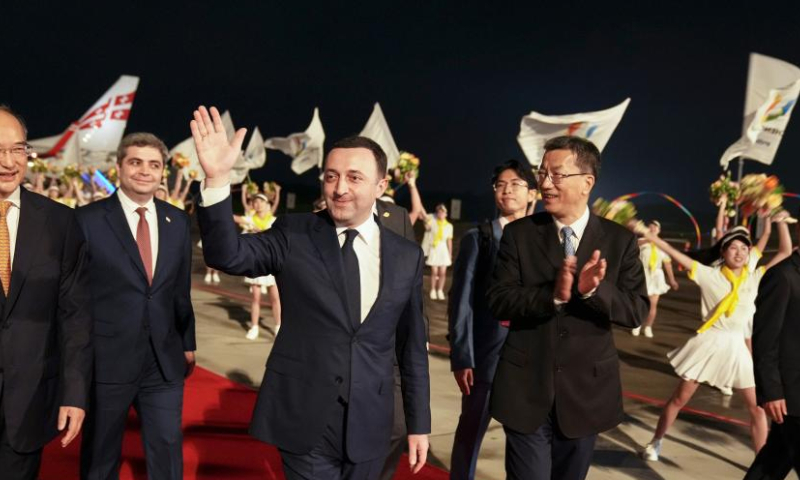 Georgian Prime Minister Irakli Garibashvili arrives in Chengdu, capital city of southwest China's Sichuan Province, July 26, 2023.
Garibashvili on Wednesday arrived in Chengdu to attend the opening ceremony of the 31st summer edition of the FISU World University Games and visit China. (Xinhua/Jiang Hongjing)