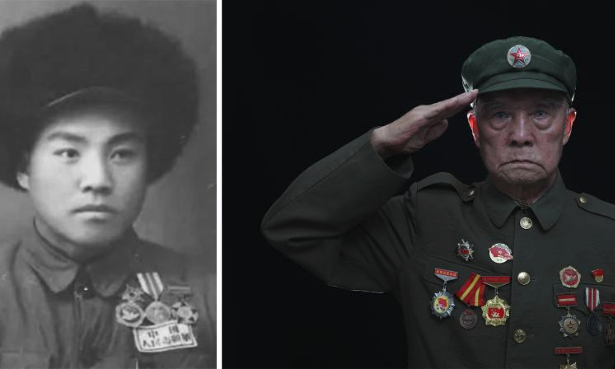 This combo photo shows the portrait of Li Weibo on July 17, 2020. Born in 1932, Li served in the artillery during the War to Resist U.S. Aggression and Aid Korea.
Seventy-three years ago, the Chinese People's Volunteers (CPV) crossed the Yalu River and fought alongside the army of the Democratic People's Republic of Korea, eventually winning the War to Resist U.S. Aggression and Aid Korea in 1953.