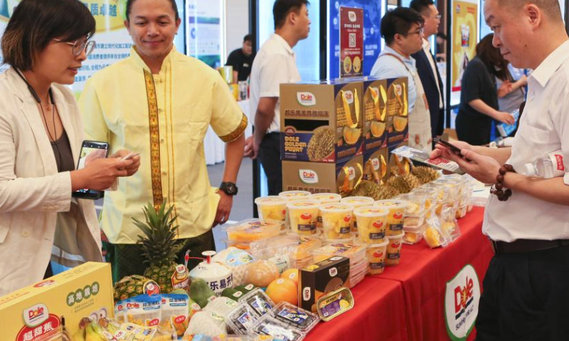 People visit a match-making event of the 6th China International Import Expo (CIIE) at the National Exhibition and Convention Center (Shanghai) in east China's Shanghai, July 26, 2023.

The 6th CIIE is scheduled to be held in Shanghai from Nov. 5 to 10. It will resume offline Country Exhibition this year. (Xinhua/Xin Mengchen)