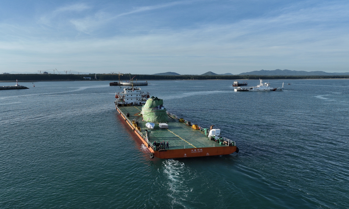 The core module of the Linglong One is being shipped to the Changjiang Nuclear Power Plant in South China's Hainan Province on July 26, 2023. Photo: Courtesy of Hainan Nuclear Power Co