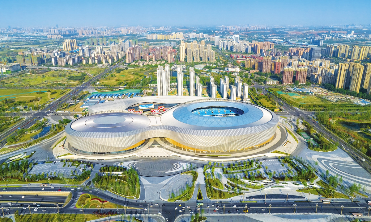 A view of the Fenghuangshan Sports Park, a newly built park that holds basketball events during the Chengdu University Games Photo: VCG 