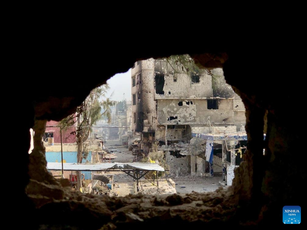 Photo taken on Aug. 1, 2023 shows damage in the Ain al-Helweh refugee camp near Sidon, southern Lebanon. Clashes erupted again on Tuesday in the refugee camp, hosting largely Palestinians, despite a cease-fire reached between rival factions late Monday.(Photo: Xinhua)