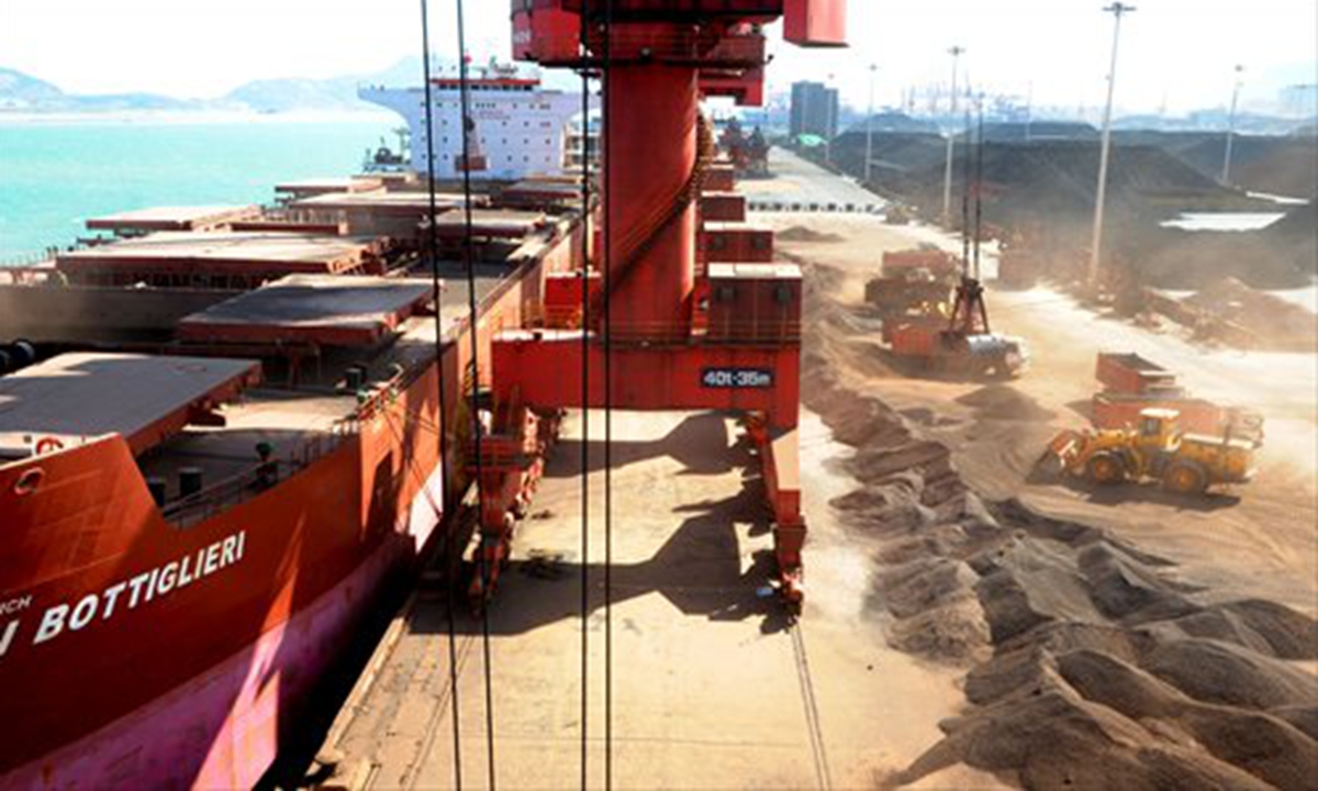 A ship unloads rare-earth metals at the port of Lianyungang, East China's Jiangsu Province. Photo: IC