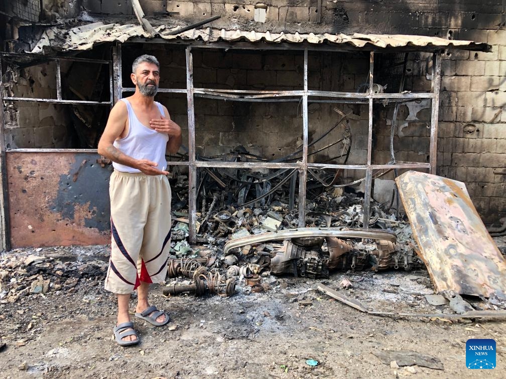 A Palestinian man inspects the damage to his property in the Ain al-Helweh refugee camp near Sidon, southern Lebanon, on Aug. 1, 2023. Clashes erupted again on Tuesday in the refugee camp, hosting largely Palestinians, despite a cease-fire reached between rival factions late Monday.(Photo: Xinhua)