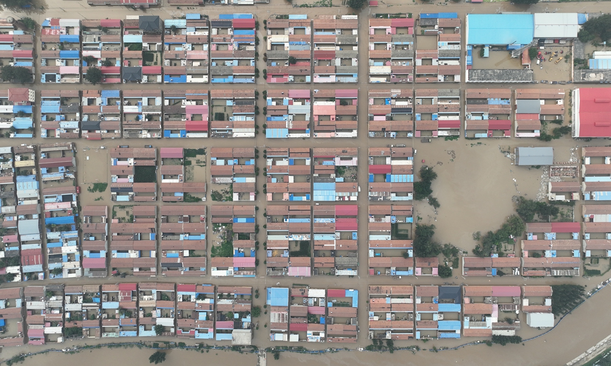 Pcitured is Zhanggezhuang Village, a village in a floodwater detention area within Langfang, North China's Hebei Province. Photo: IC 