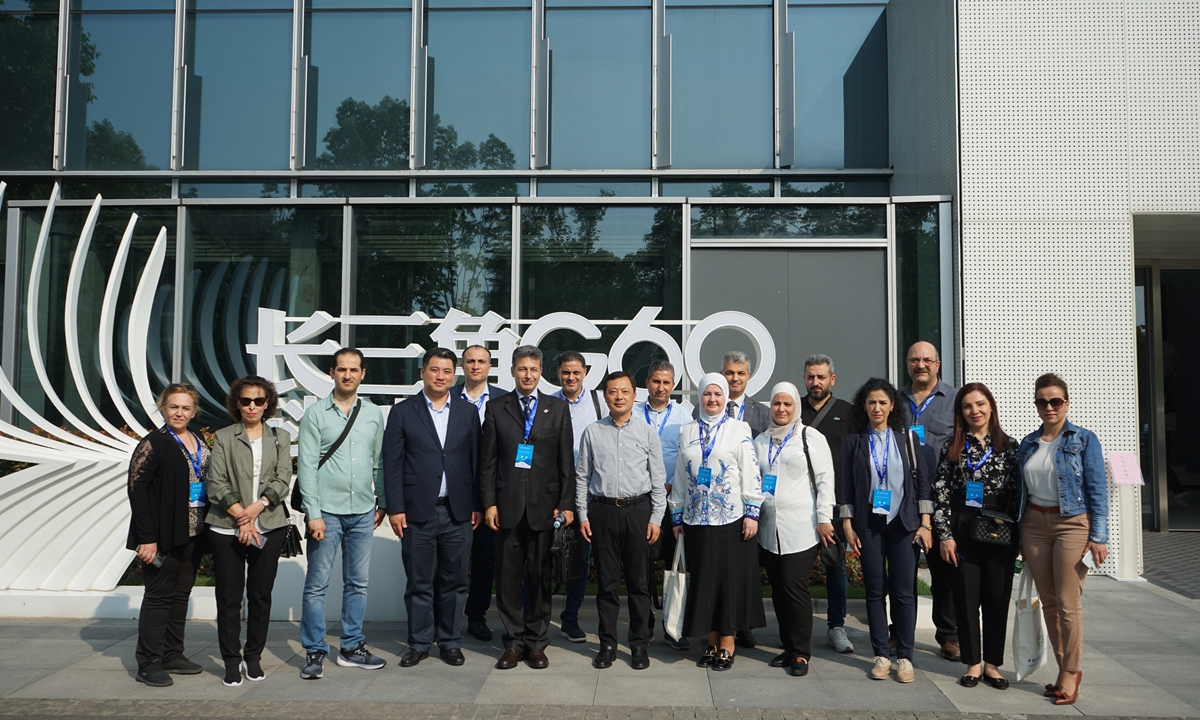 Officials from Syria visit an exhibition center of the G60 Science & Technology Innovation Valley in Shanghai during a seminar held by the China-Arab Research Center on Reform and Development in June. Photo: Courtesy of Iyad Zoukar