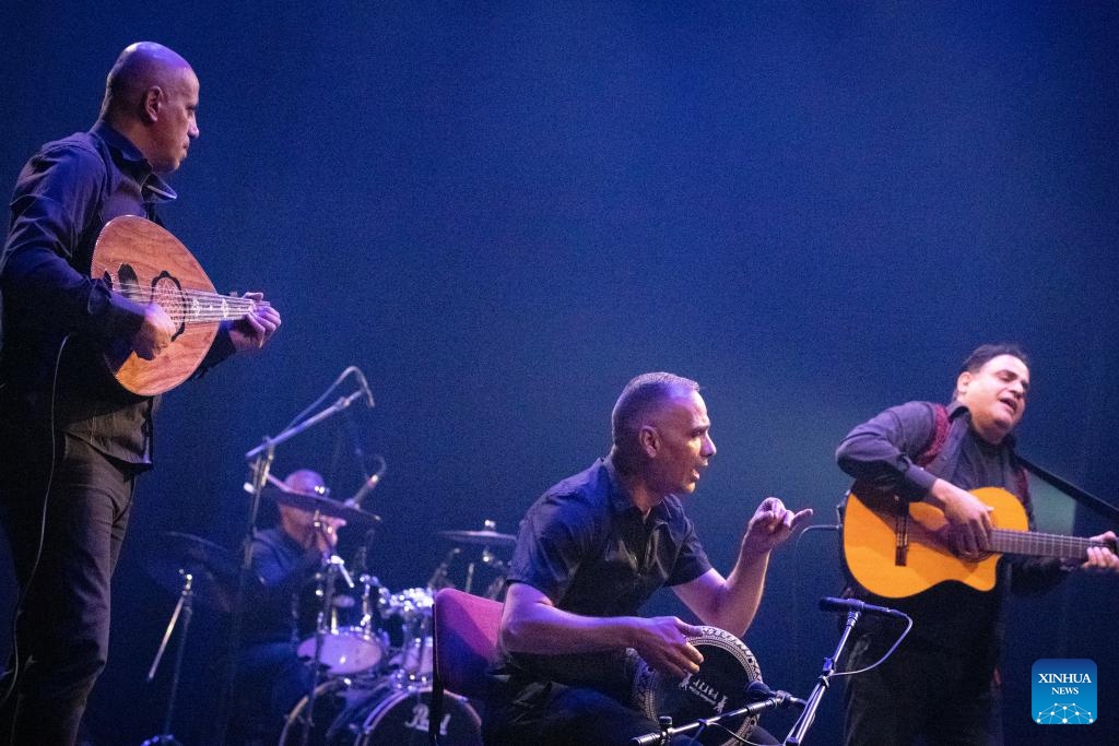 Artists play traditional Arabic music during an Arabic cultural gala at a theater in East Jerusalem, on Aug. 6, 2023.(Photo: Xinhua)