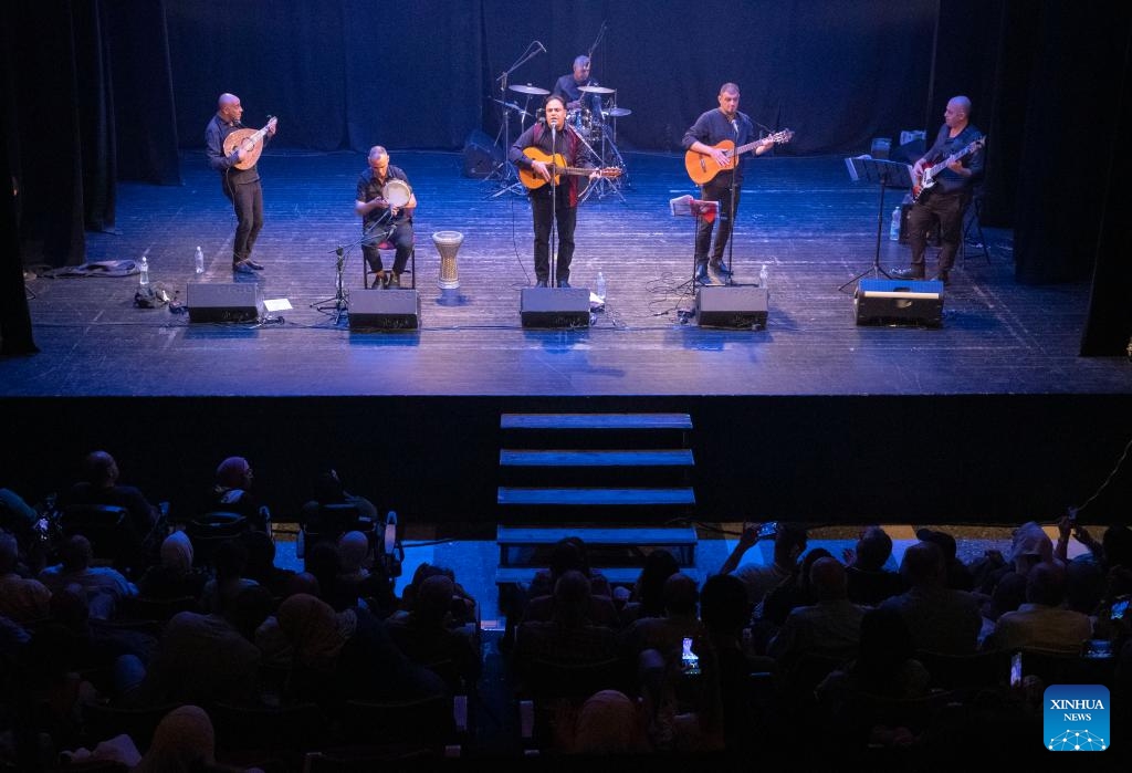 Artists play traditional Arabic music during an Arabic cultural gala at a theater in East Jerusalem, on Aug. 6, 2023.(Photo: Xinhua)