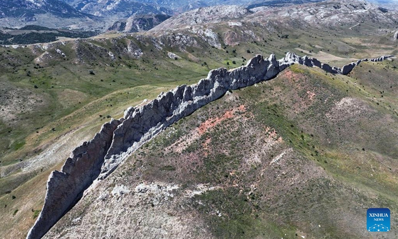 This aerial photo taken on Aug. 2, 2023 shows a view of the Dis Cliffs (Tooth Cliffs) in Sivas, central Türkiye.(Photo: Xinhua)