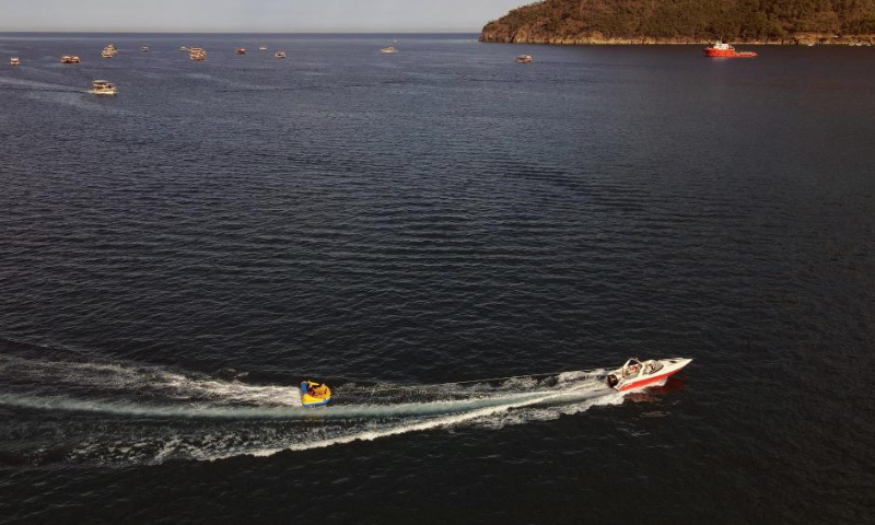 This aerial photo taken on Aug. 13, 2023 shows the view of a beach in Antalya, Türkiye. (Mustafa Kaya/Handout via Xinhua)