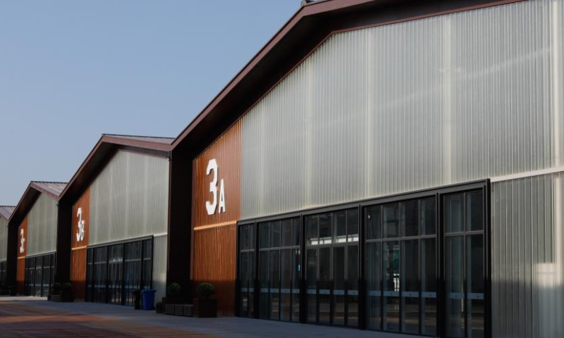 This photo taken on Aug. 13, 2023 shows a venue of the 2023 China International Fair for Trade in Services (CIFTIS) at Shougang Park in Beijing, capital of China. The 2023 CIFTIS will be held at the China National Convention Center and Shougang Park in Beijing from Sept. 2 to Sept. 6. (Xinhua/Liu Mengqi)