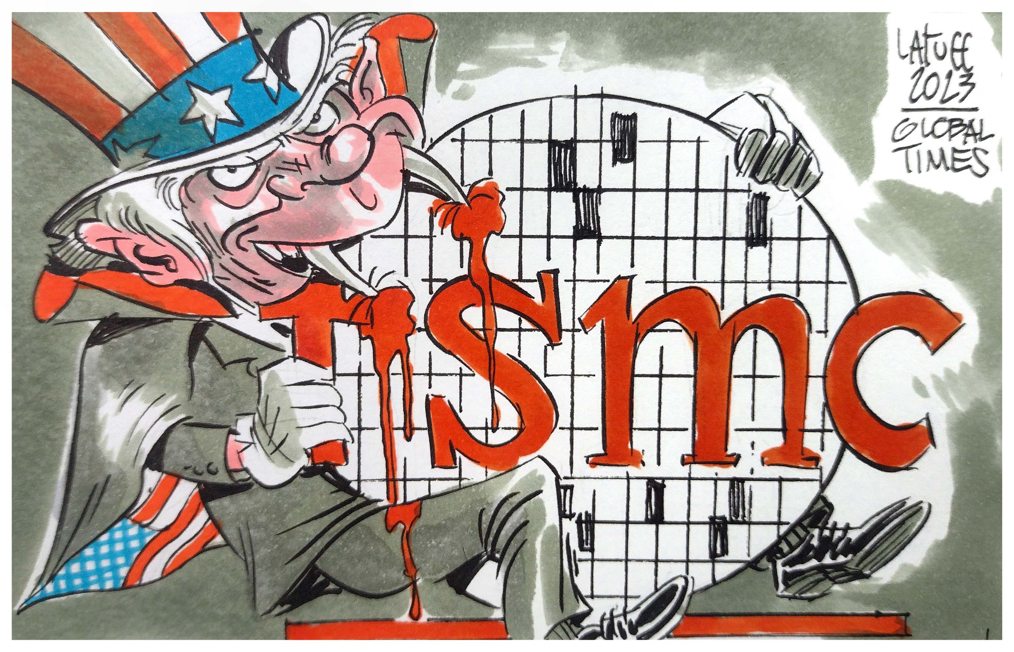 US attempts to cannibalize TSMC and hollow out Taiwan's chip industry. Cartoon: Carlos Latuff