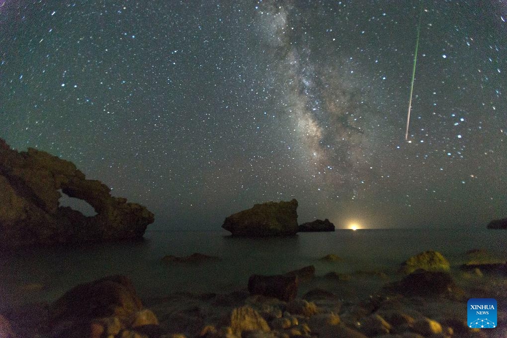 Photo taken on Aug. 12, 2023 shows the Perseid meteor shower seen from Gavdos island, Greece.(Photo: Xinhua)