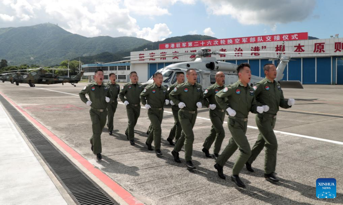 This photo taken on Aug 25, 2023 shows a rotation ceremony of the Hong Kong Garrison of the Chinese People's Liberation Army in Hong Kong, south China. The Hong Kong Garrison of the Chinese People's Liberation Army on Friday completed the 26th rotation since it began garrisoning Hong Kong in 1997. Photo:Xinhua
