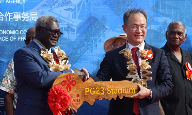 The handing-over ceremony for the 2023 Pacific Games Stadium Project on August 18, 2023 in Honiara, Solomon Islands Photo: Courtesy of the Chinese Embassy in the Solomon Islands