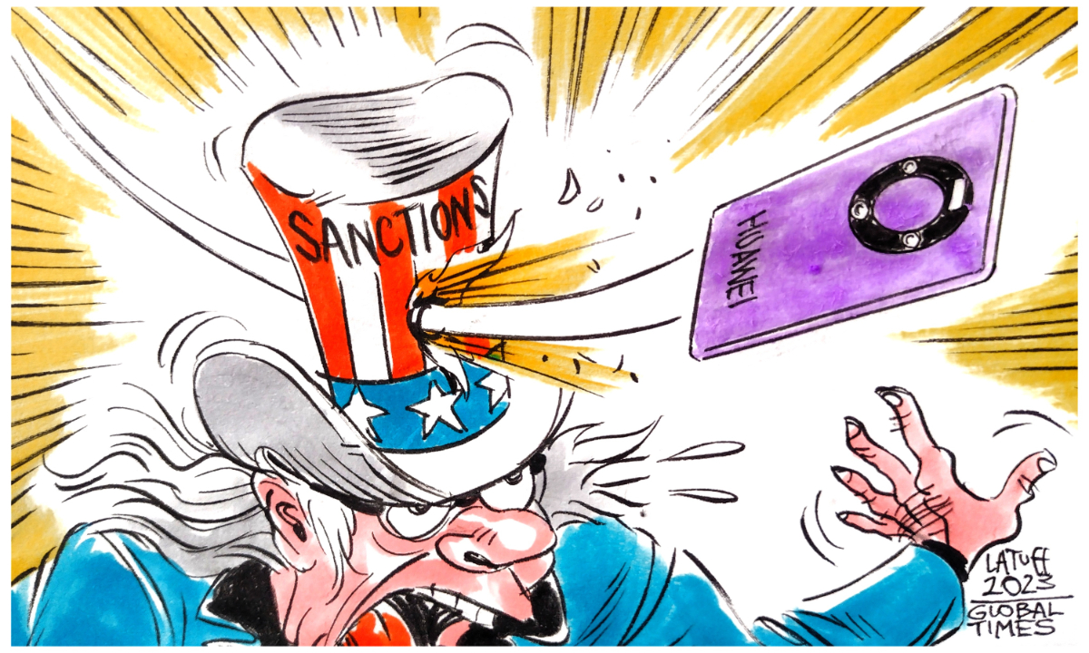 Huawei defies US sanctions. Cartoon: Carlos Latuff