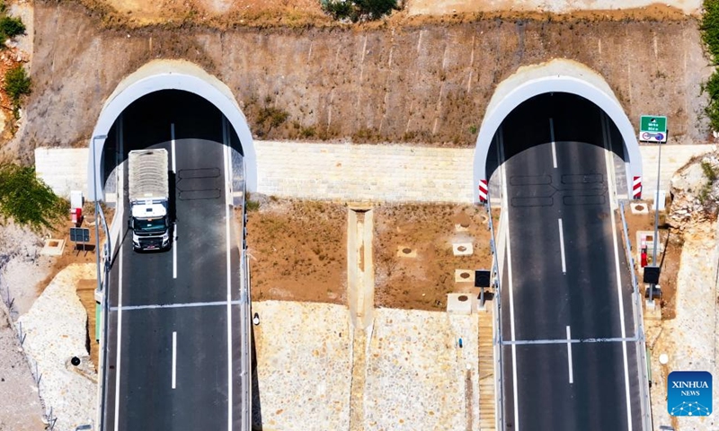 This aerial photo taken on July 24, 2023 shows tunnels at a priority section of the Bar-Boljare highway in Montenegro. Photo: Xinhua