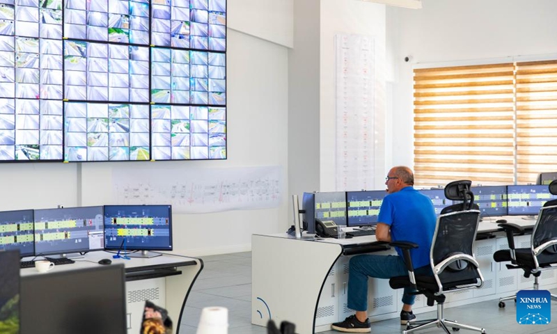 A staff member works in a control room of a priority section of the Bar-Boljare highway in Montenegro, July 24, 2023. Photo: Xinhua