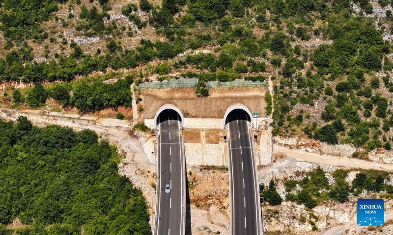 This aerial photo taken on July 24, 2023 shows tunnels at the priority section of the Bar-Boljare highway in Montenegro. Photo: Xinhua