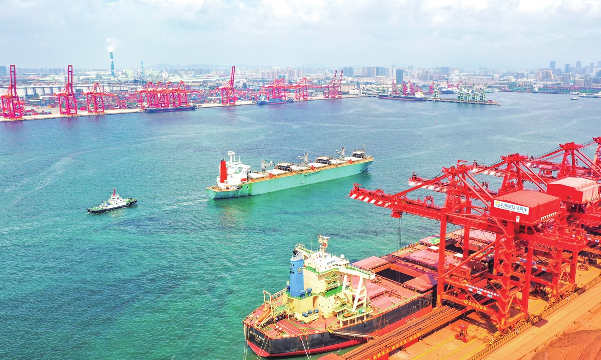A photo shows Rizhao Port, East China's Shandong Province on August 20, 2023. The port achieved a year-on-year increase of 6.2 percent in cargo throughput and the container throughput reached a yearly growth of 10 percent. Photo: VCG 