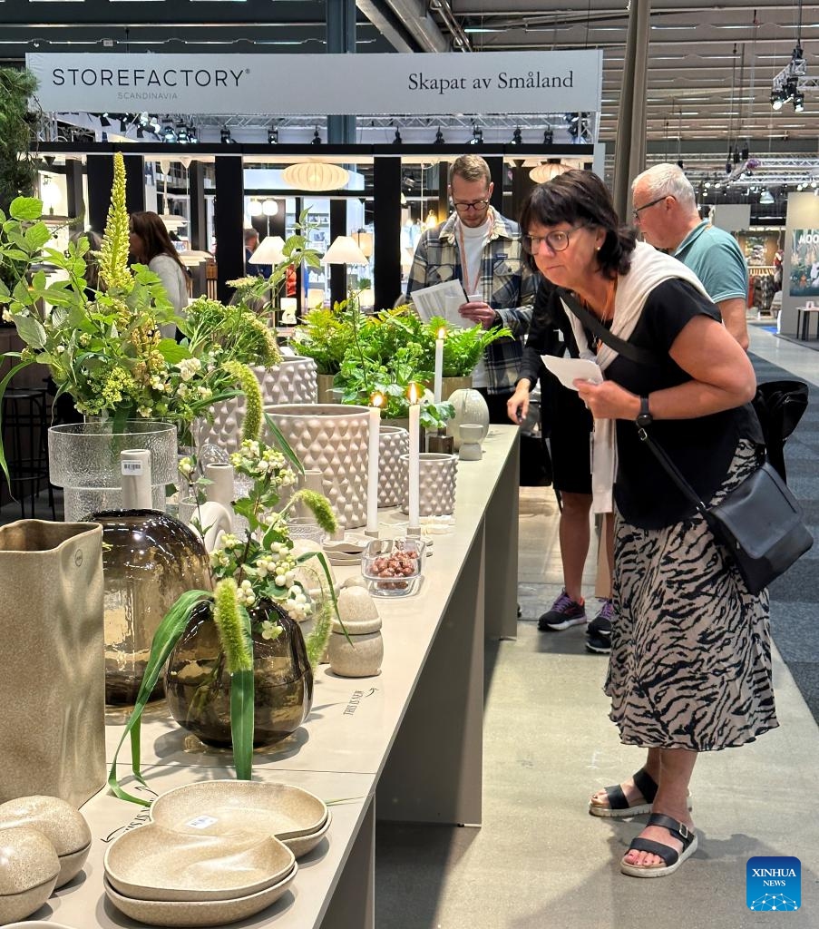 People visit the Nordic Interior Design Exhibition Formex 2023 fall series in Stockholm, Sweden, on Aug. 22, 2023.(Photo: Xinhua)