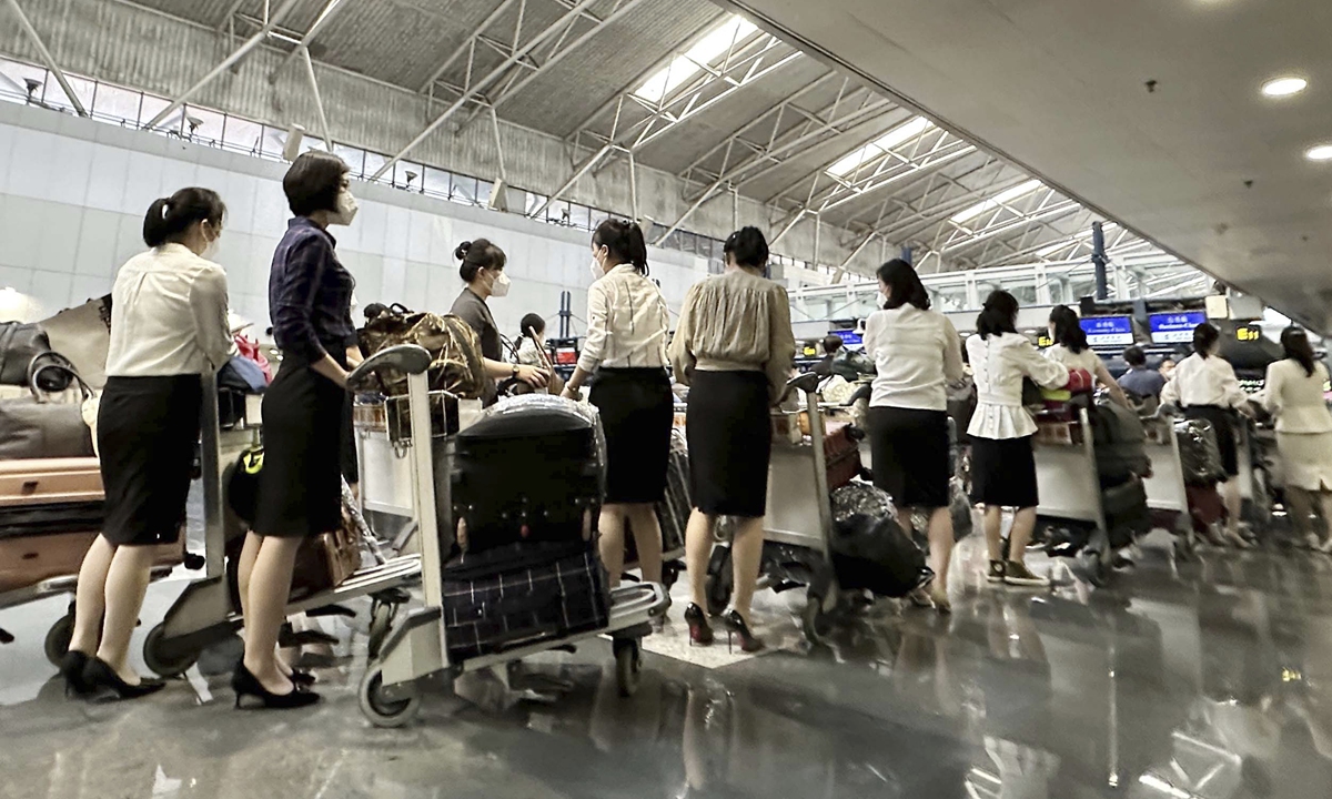 People line to check-in a flight of Air Koryo for Pyongyang, North Korea at Beijing Capital International Airport in Beijing on August 26, 2023. Photo:VCG
