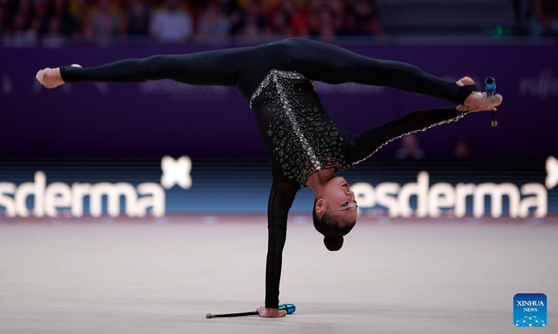Wang Zilu of China competes during the Individual All-Around Final at the 40th FIG Rhythmic Gymnastics World Championships in Valencia, Spain, Aug. 26, 2023. Photo: Xinhua
