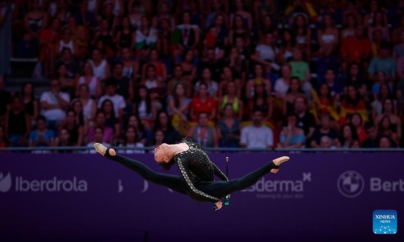 Wang Zilu of China competes during the Individual All-Around Final at the 40th FIG Rhythmic Gymnastics World Championships in Valencia, Spain, Aug. 26, 2023. Photo: Xinhua