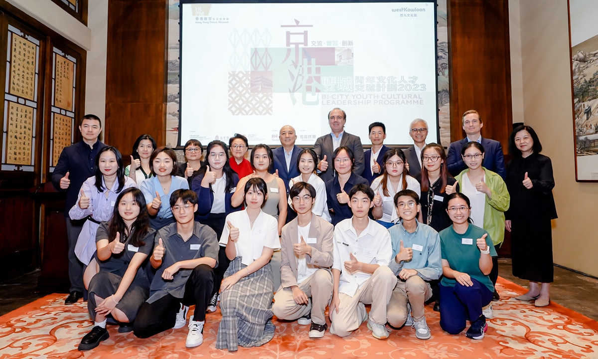 Students from the Bi-city Youth Cultural Leadership Programme pose for photographs at the Palace Museum in Beijing. Photo: Courtesy of Hong Kong Palace Museum