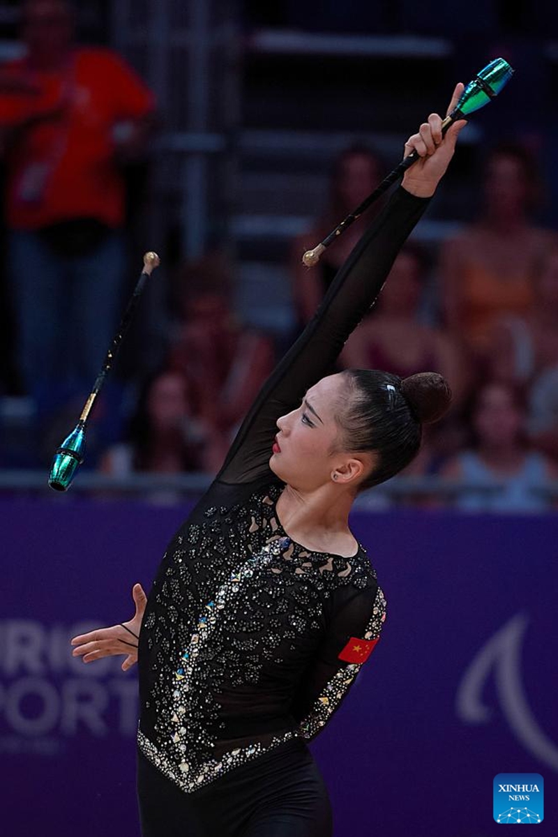 Wang Zilu of China competes during the Individual All-Around Final at the 40th FIG Rhythmic Gymnastics World Championships in Valencia, Spain, Aug. 26, 2023. Photo: Xinhua
