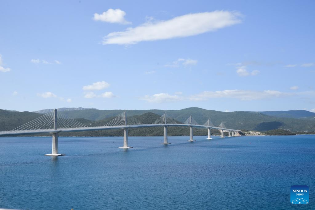 This photo taken on Aug. 29, 2023 shows the Peljesac Bridge in Komarna, Croatia. The Peljesac Bridge in the south of Croatia, built by a Chinese consortium led by the China Road and Bridge Corporation (CRBC), connects the Croatian mainland with the Peljesac peninsula, giving the country a continuous land link that bypasses Bosnian territory.(Photo: Xinhua)