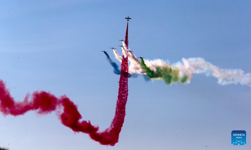 Aircraft from the United Arab Emirates perform during an air show at the Tanagra Air Base, some 70 kilometers north of Athens, Greece on Sept. 2, 2023. Athens Flying Week 2023 was held on Sept. 2 and Sept. 3 at the Tanagra Air Base. Photo: Xinhua