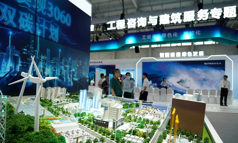 This photo taken on Sept. 2, 2023 shows an urban energy-themed exhibition booth at the environmental services exhibition of the 2023 China International Fair for Trade in Services (CIFTIS) in Beijing, capital of China. Themed Opening-up leads development, cooperation delivers the future, the 2023 CIFTIS is being held in Beijing from Sept. 2 to 6 and features over 200 varied events, including forums, negotiations, and summits. (Photo: Xinhua)