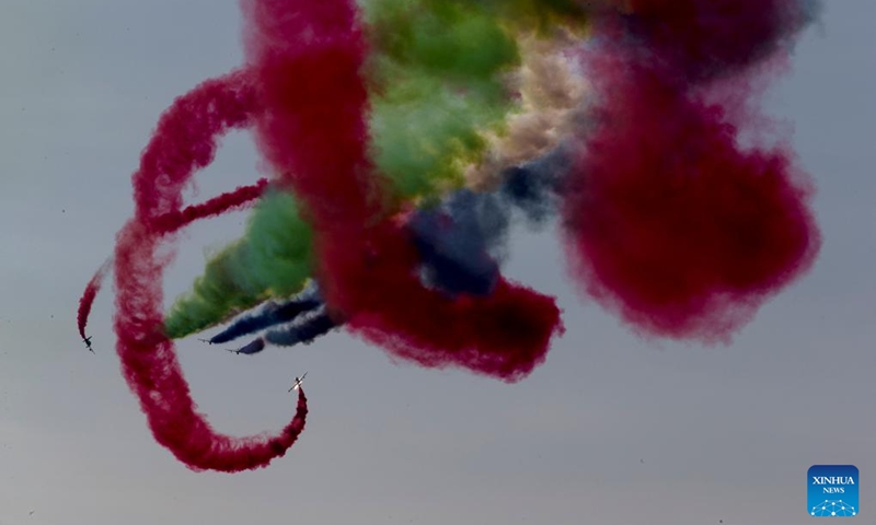 Aircraft from the United Arab Emirates perform during an air show at the Tanagra Air Base, some 70 kilometers north of Athens, Greece on Sept. 2, 2023. Athens Flying Week 2023 was held on Sept. 2 and Sept. 3 at the Tanagra Air Base. Photo: Xinhua