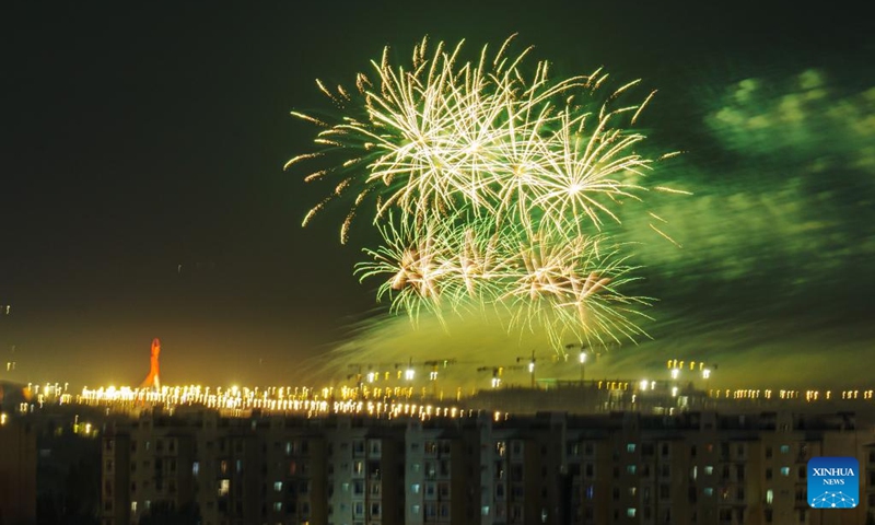Fireworks are seen during a celebration of Uzbekistan's 32nd anniversary of independence in Tashkent, Uzbekistan, Sept. 1, 2023. (Photo by Georgiy Namazov/Xinhua)