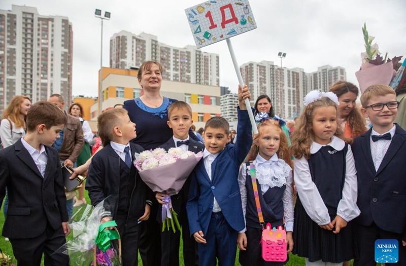 First graders attend a ceremony marking the start of the new semester at School No. 362 in St. Petersburg, Russia, Sept. 1, 2023. Russia marks the traditional Day of Knowledge on Sept. 1, which is normally the start of a new academic year. Photo: Xinhua