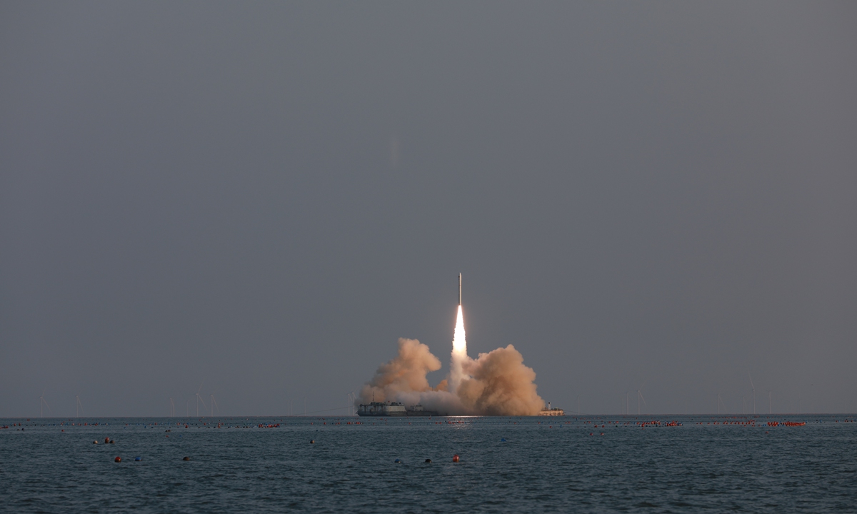 Chinese carrier rocker developer Galactic Energy achieves first-ever sea launch late Tuesday, successfully sending four satellites into orbit. Photo: Courtesy of Galactic Energy