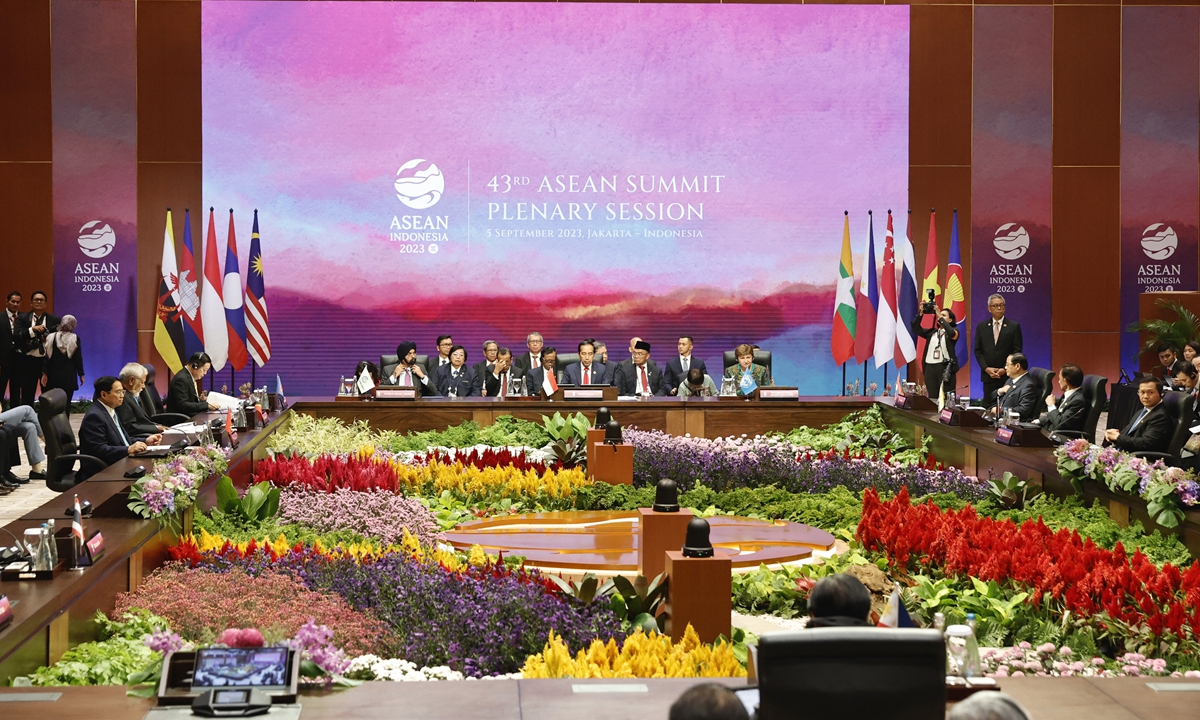 Leaders attend the plenary session of the ASEAN Summit in Jakarta, Indonesia on Tuesday, September 5, 2023. Photo: VCG