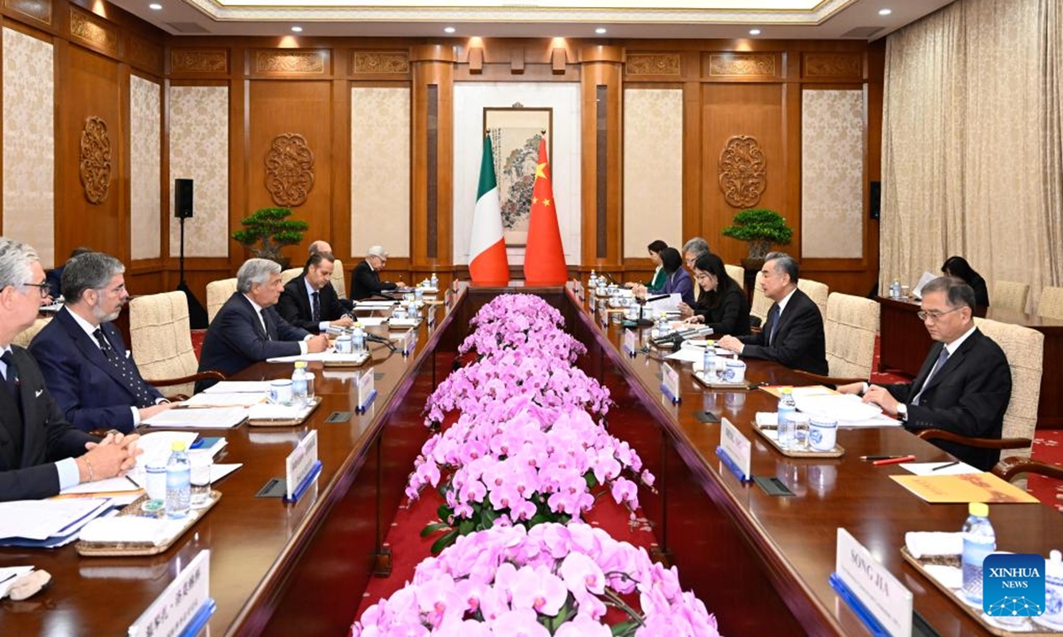 Chinese Foreign Minister Wang Yi, also a member of the Political Bureau of the Communist Party of China Central Committee, holds talks with Italian Vice-President of the Council of Ministers and Minister of Foreign Affairs and International Cooperation Antonio Tajani in Beijing, capital of China, Sept. 4, 2023. Photo: Xinhua