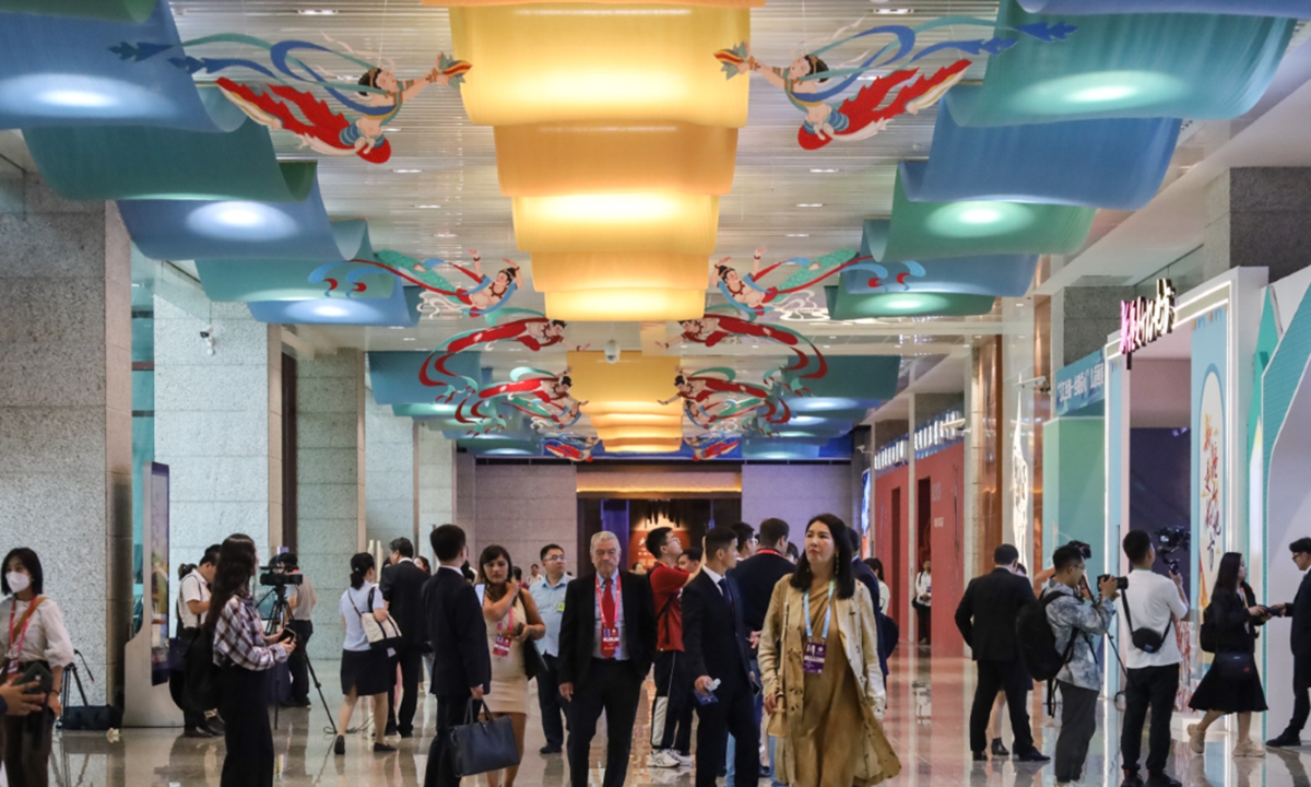 Visitors attend the Silk Road (Dunhuang) International Cultural Expo in Dunhuang, Northwest China's Gansu Province, on September 6, 2023. Photo: Xinhua