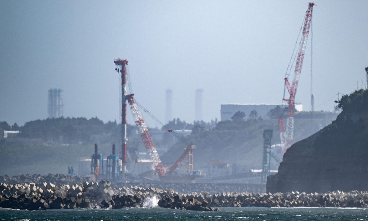 A view shows the facilities of the Tokyo Electric Power Company's crippled Fukushima Daiichi Nuclear Power Plant, as seen from Ukedo fishing port in Namie, Fukushima prefecture on August 24, 2023. Photo: VCG