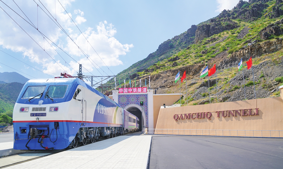 A train passes through the Qamchiq Tunnel.Photo: Courtesy of CRTG 