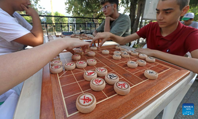Participants compete during the Lebanese-Chinese XiangQi Friendship Championship in Deir el Qamar, Mount Lebanon Governorate, Lebanon, on Sept. 10, 2023. (Xinhua/Bilal Jawich)