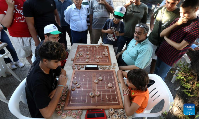 Participants compete during the Lebanese-Chinese XiangQi Friendship Championship in Deir el Qamar, Mount Lebanon Governorate, Lebanon, on Sept. 10, 2023. (Xinhua/Bilal Jawich)
