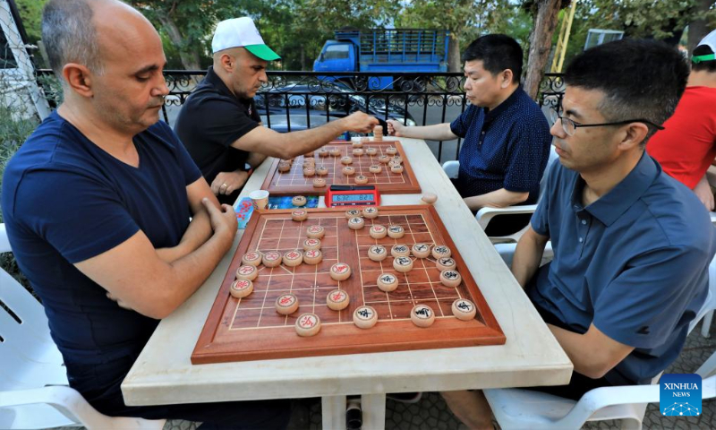 Participants compete during the Lebanese-Chinese XiangQi Friendship Championship in Deir el Qamar, Mount Lebanon Governorate, Lebanon, on Sept. 10, 2023. (Xinhua/Liu Zongya)