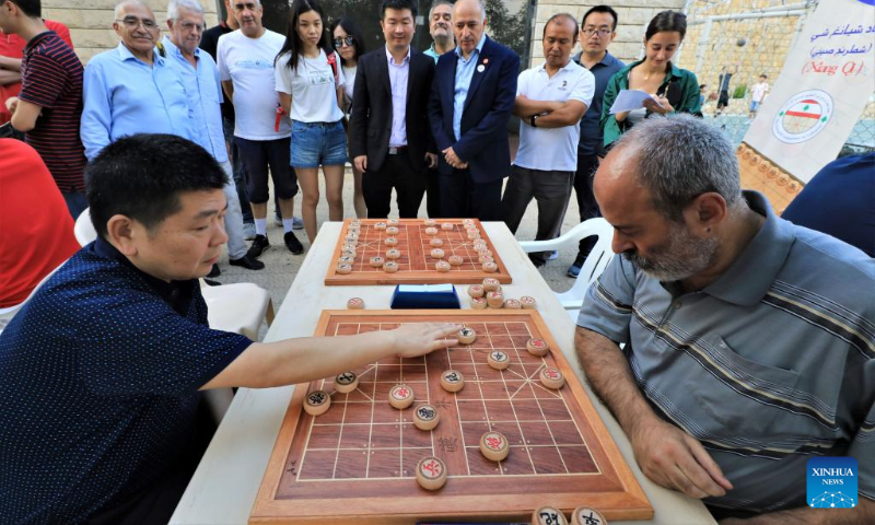 Participants compete during the Lebanese-Chinese XiangQi Friendship Championship in Deir el Qamar, Mount Lebanon Governorate, Lebanon, on Sept. 10, 2023. (Xinhua/Liu Zongya)