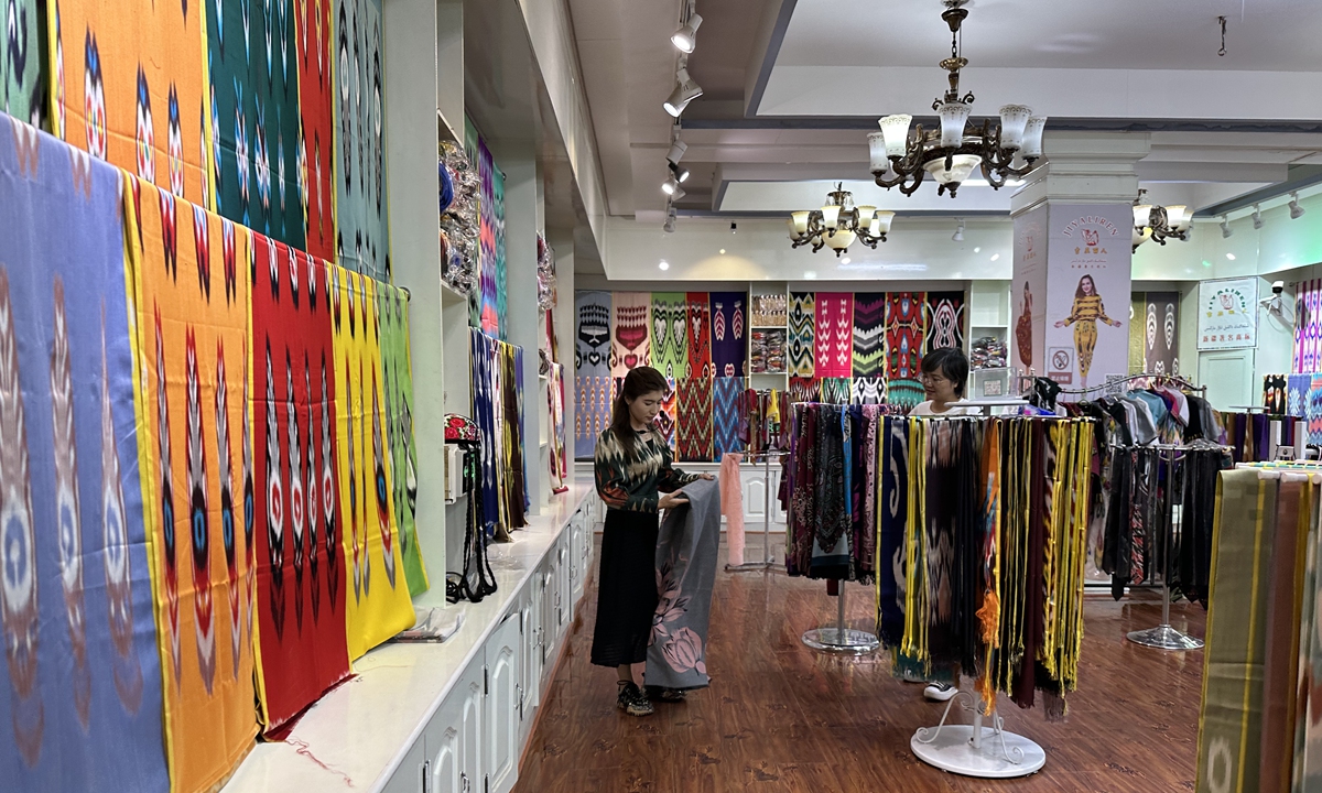 The Atlas silk exhibition hall in an Atlas silk company in Jiya township in Hotan city, Northwest China's Xinjiang Uygur Autonomous Region on September 5, 2023 Photo: Tu Lei/GT
