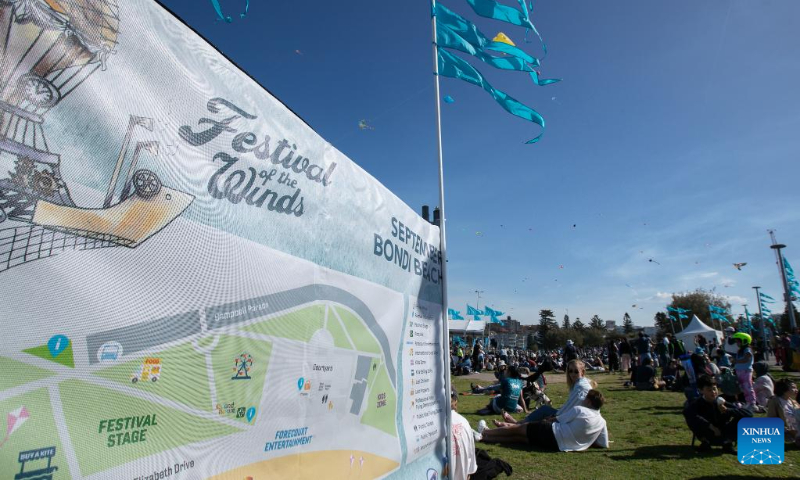 People fly kites at Bondi Beach in Sydney, Australia, Sept. 10, 2023. Kite lovers flocked to Sydney's famous Bondi Beach on Sunday for Australia's annual kite festival, the Festival of the Winds. (Photo by Hu Jingchen/Xinhua)